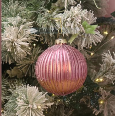 Set of TWO Glass Baubles - Pink/Gold Ribbed 8 cm by Gisela Graham