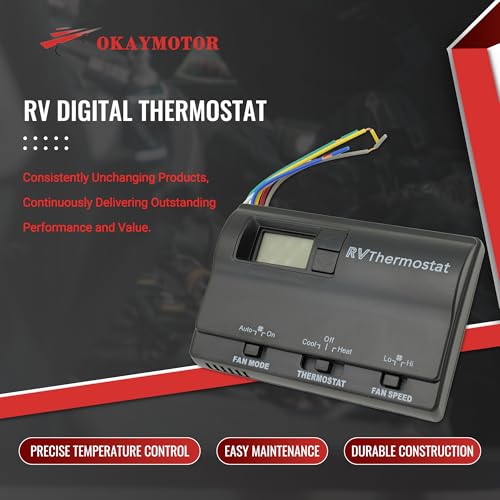 Image of OKAY MOTOR RV Digital Thermostat for Coleman 83303362 Air Conditioner Heat /Cool T-Stat Wall 8330-336 337 338 339 368 386 - Black