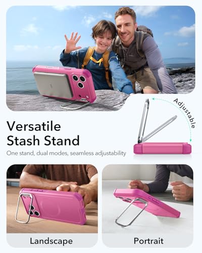 Image of ESR for iPhone 17 Pro Max Phone Case with Stand, 23ft Military-Grade Drop Protection with Camera Control, Shock-Absorbing Rugged Cover, Compatible with MagSafe Accessories, Cyber Series, Pink