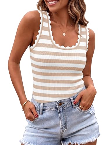 Image of Saodimallsu Womens Ribbed Knit Tank Top Summer Sleeveless Square Neck Casual Basic Slimming Sweater Vest Tops