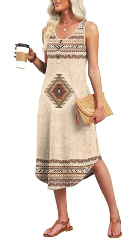 Image of WIHOLL Summer Dresses for Women 2026 Button Front Sleeveless Casual Midi Dress Beach Vacation Sundresses with Pockets
