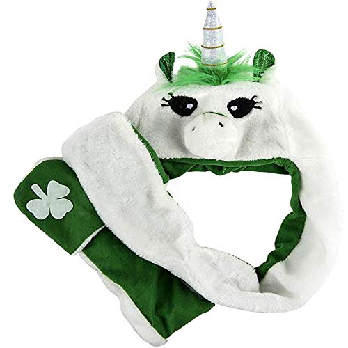 St. Patrick's Day Unicorn Plush Paw Hat Beanie Scarf Gloves Mittens Irish2