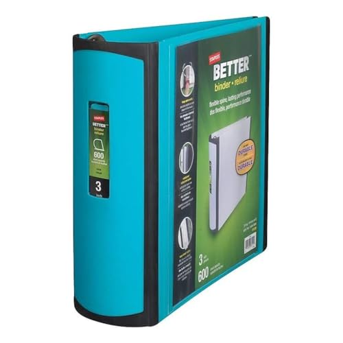 STAPLES 3 Inch BetterView Binder with D-Rings (Teal)