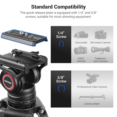 Image of NEEWER 74 Inch Pro Video Tripod with Fluid Head, QR Plate Compatible with DJI RS Gimbals Manfrotto, Durable Camera Tripod with Telescopic Handle Scaled Base for DSLR, Max. Load 17.6 lb /8 kg, TP74
