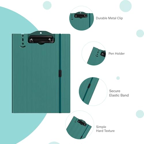 Image of oddpod Vertical A4 Plastic Clipboard with Elastic Strap /Multi-Function Document Paper Storage File Folder with Outer Cover for Students & Professionals - Teal Blue