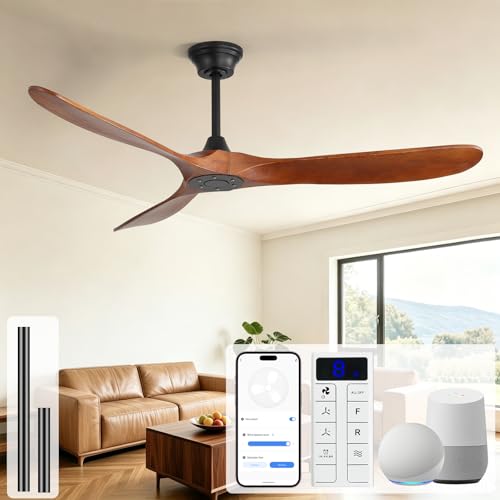 Image of Sofucor 60 Inch Smart Wood Ceiling Fan No Light, Alexa /App /Remote Control