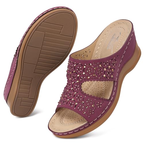 Image of SHIBEVER Wedge Sandals for Women Dressy: Summer Slip On Womens - Slide Comfortable Walking Platform Sandals