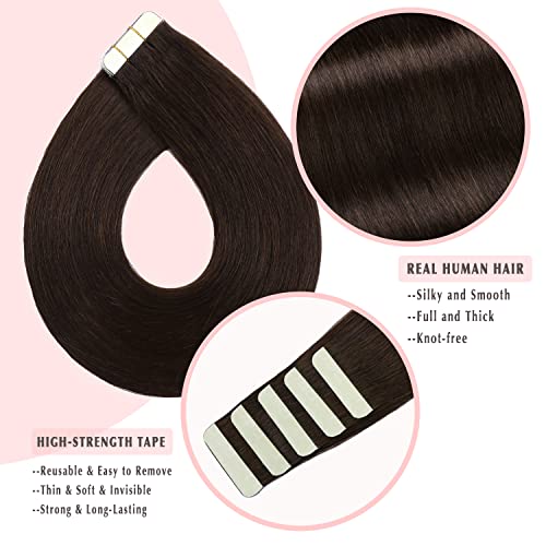 SURNEL Tape in Hair Extensions Human Hair 22 Inch #2 Dark Brown Tape in Human Hair 50 G Remy Hair Extension 20 Pcs Seamless Invisible Skin Weft Hair Extensions (T22inch - Image 3