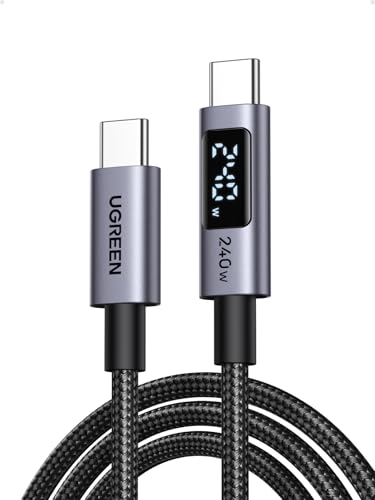 UGREEN 240W USB C to USB-C Cable, Fast Charging Type C Cord with LED Display Compatible with iPhone 17 Pro Max, MacBook, iPad, Galaxy S25, Pixel, Chromebook, Dell, 2M Black
