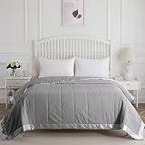 COMFLIVE Queen Size Blanket - Lightweight Blanket - Down Alternative Blanket with Satin Trim - Grey