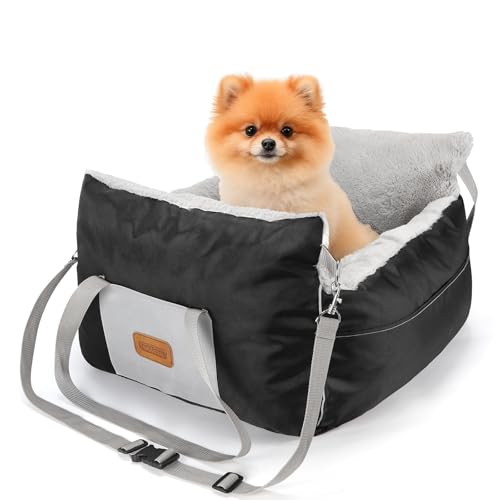 Nobleza Seggiolino Auto per Cani di Piccola Taglia, Rialzato con Tasche Portaoggetti, Lettino per Auto, Adatto per l'Uso Invernale, L58×W56×H33cm, (Nero/Grigio)