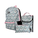 Mochila Escolar Panda com Lancheira Térmica e Estojo, Poliéster, 16L, 43x31x12cm, Kit 3 Peças