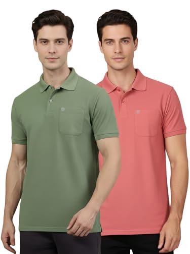 Image of Lux Cozi Men's Cotton Blend Polo T-Shirt with Chest Pocket | Collar T-Shirts for Men | Half Sleeves | Plain - Regular Fit (Pack of 2)