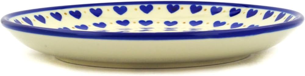 Polmedia Polish Pottery Dessert Plate - Hearts Delight Pattern Handmade in Boleslawiec Poland by Ceramika Artystyczna + Certificate of Authenticity