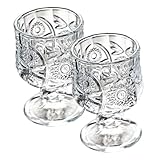 ELAYARD 2 Stück Vintage Stil Weingläser aus Klarem Glas Europäischer Stil Schnapsgläser mit Robustem Sockel Vielseitig für Whiskey Wodka Likör und Espresso Spülmaschinenfest Ergonomisch