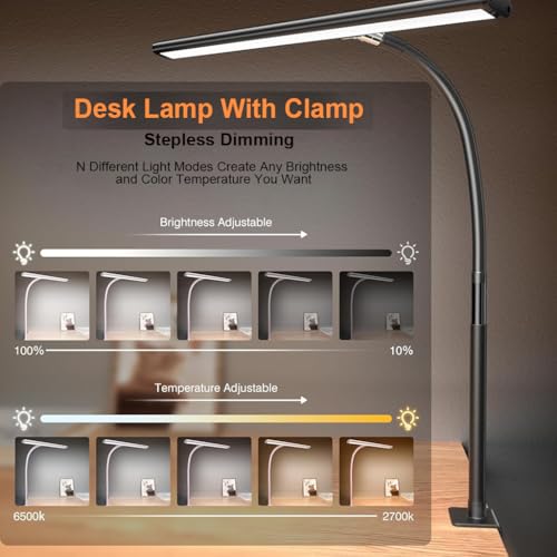 Image of ELEPHANTBOAT Tall LED Desk Lamp for PC Monitor & Study, Eye-Friendly 3-Color Dimmable 2700K-6500K USB-Powered Light with Stepless Brightness & Controller for Reading, Study, Workbench (Black)