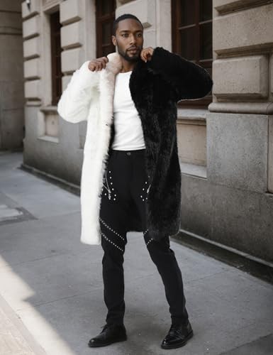 Image of Mens Winter Warm Leopard Faux Fur Long Length Luxury Outerwear Coat Jacket