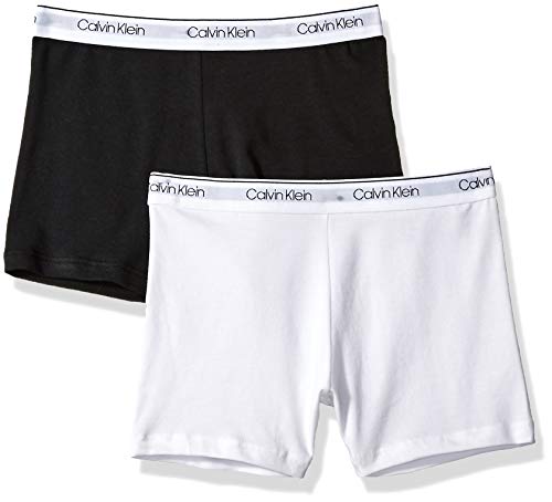 Calvin Klein Big Girls' Playshort (Pack of 2), White, Black, Large (10/12)