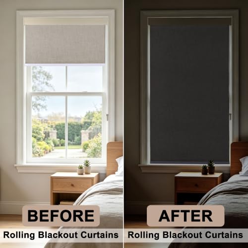 Image of Story@Home 100% Blackout Roller Blinds for Windows W 5 ft x H 7 ft | UV Protection & Thermal Insulated Fabric | Privacy Window Shades for Home & Office - Beige