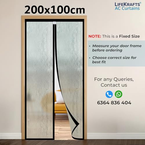 Image of LifeKrafts AC Curtain Magnetic|Thermal Screen|Insulated|Translucent Wood Grain Pattern|Insect & Pest Control|Privacy Screen, Dust, Pollen & Pollution Control Screen(Size 200 x 100 cm)Non-Customizable