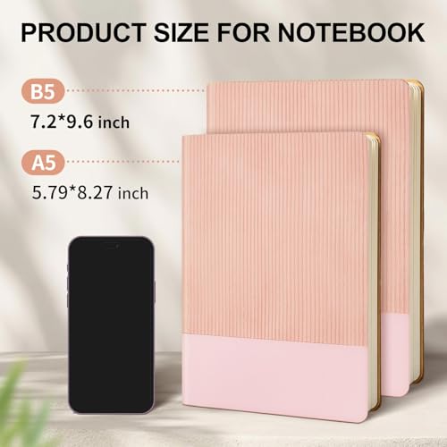 Image of Lined Journal Notebook for Work College Ruled Note Book 5.79 inchx8.27 inch A5 PU Leather Daily Journaling 216 Pages for Women Men Writing Home School Supplies Business (Pink)