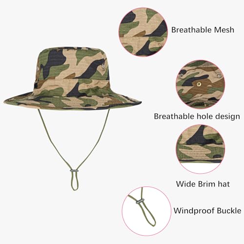Image of Sun Hats for Men Women Boonie Hat Foldable Fishing Hat UPF 50+ Bucket Hat for Fishing Hiking Garden Safari Beach