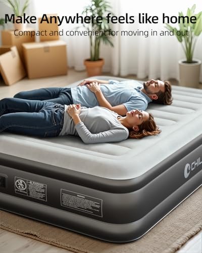CHILLSUN 2025 Upgraded Air Mattress Full with Built in Pump, 18" Raised Comfort Blow up Mattress, Inflatable Mattress Colchon Inflable, Flocked Top Air Bed with Storage Bag for Home Camping & Guests