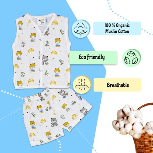 Image of Muslin Jabla & Shorts|For Boys & Girls|Summerwear Sleeveless Vest|Baby Products|Casual Clothing Set