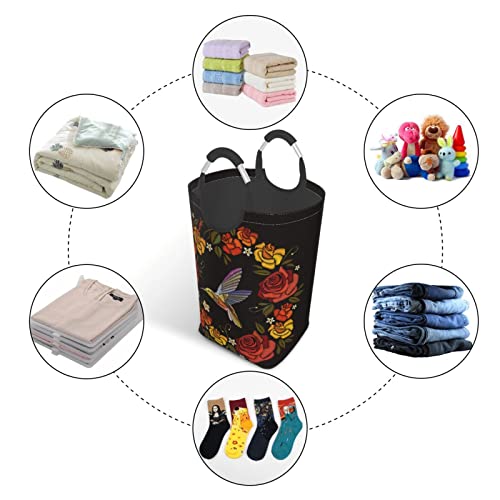Duduho Hummingbirds With Floral Wreath Embroidery Laundry Basket With Handles Laundry Hamper Toys Storage Organizer Foldable Bucket Washing Bin Dirty Clothes Bag For Home Bathroom Bedroom Dorm #TOP5