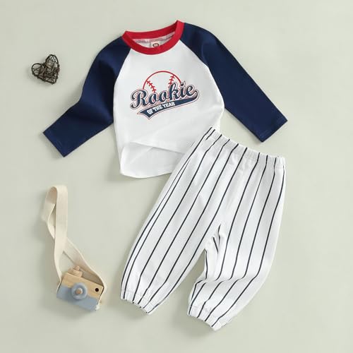 Baby Boys First Birthday Outfit Rookie of the Year Baseball Shirt and Striped Pants Set 1st Birthday Clothes3