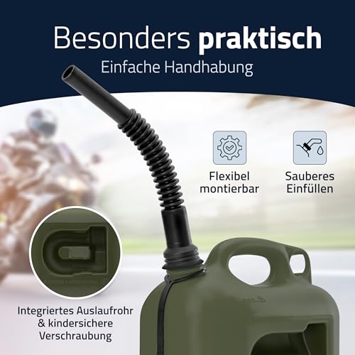 Hünersdorff Kraftstoff-Kanister Profi 5L für Benzin, Diesel und andere Gefahrgüter, UN-Zulassung, Made in Germany, TÜV-geprüfte Produktion, oliv