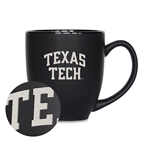 Rico Industries NCAA Texas Tech Red Raiders Main 15oz Laser Engraved Matte Black Ceramic Bistro Mug - For Hot or Cold Drinks