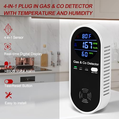 2 Packs Combination Gas & Carbon Monoxide Detector, 4-in-1 Natural Gas Detector & Carbon Monoxide Alarm with Temperature(°F) & Humidity,Propane & CO Detector for Home,RV,Apartment - Image 5