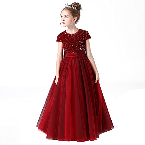 Pageant Ball Gown Dress For Girl Burgundy Flower Girl Dresses Wedding Bridesmaid Puffy Skirt Girls Birthday Party Pageant Gown Burgundy 14 #TOP2