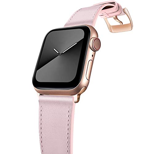 GZ GZHISY Leather Bands Compatible with Apple Watch Bands 42mm 44mm,Genuine Leather Vintage Replacement Men Women Strap Classic Bands Buckle Compatible with Series SE/6/5/4/3/2/1,Pink Sand