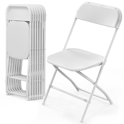 VINGLI 8 Pack White Plastic Folding Chair, Indoor Outdoor Portable Stackable Commercial Seat with Steel Frame 350lb. Capacity for Events Office Wedding Party Picnic Kitchen Dining