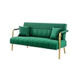Modern Velvet Loveseat with Gold-Tone Metal Accents Green