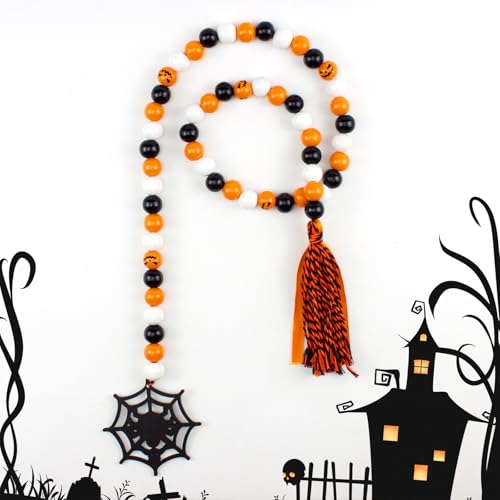 Oeyliz Halloween Tray Decor Wooden Bead Garland