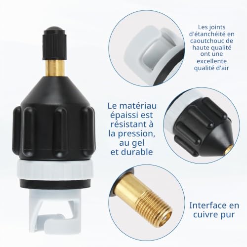 Adaptateur Pompe Paddle Gonflable en Cuivre, Connecteur 7 mm pour Pompe Électrique, Adaptateur Valve Kayak et Bateau Gonflable, Accessoire Gonflage Sup Planche à Pagaie – vue 3