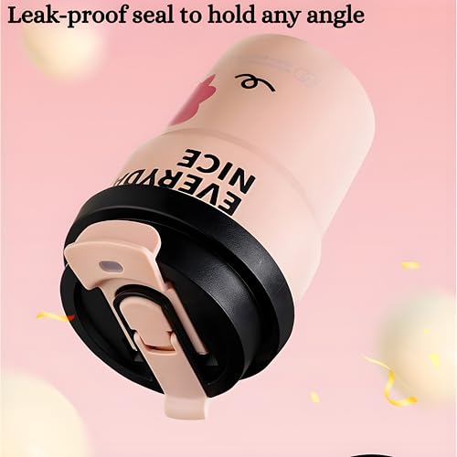 Image of Motka 400ml Stainless Steel Vacuum Insulated Coffee Tumbler with Straw & Direct Sip Lid | Travel Mug | Leak-Resistant | Reusable Cup with Strap | Sipper for Hot & Cold Drinks | Thermos Flask | Pink