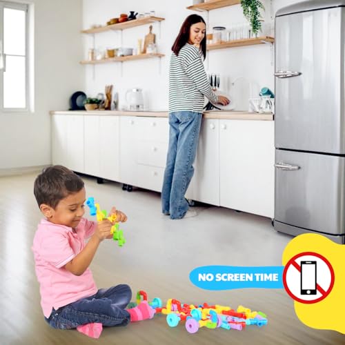 Image of Kid's 100+ Pieces Pipe Blocks Multicolor Educational Toy Constructional Building Blocks Learning Activity for Girls and Boys Ages 3-14 Ideal Gift with Storage Bag