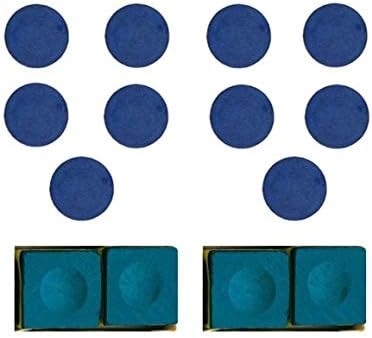 Combo of Billiard Cue Tip Blue in 9mm Size (10 Pcs) and Snooker Pool Chalk Blue (4 Pcs)