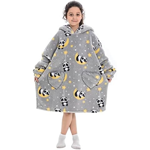 Msrlassn Oversized Pullover Hoodie Wearable Blanket, Super Soft Warm Comfortable Sweatshirt Wearable Blanket for Kids Boys Girls (Panda, 7-13 years) Cover