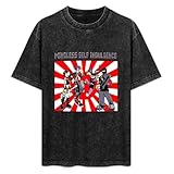 Retro Washed Shirt Men's Unisex Mindless Self Indulgence Anime Charaters Round Neck Antique Wash T-Shirt Short Sleeve Black S
