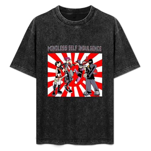 Retro Washed Shirt Men's Unisex Mindless Self Indulgence Anime Charaters Round Neck Antique Wash T-Shirt Short Sleeve Black S