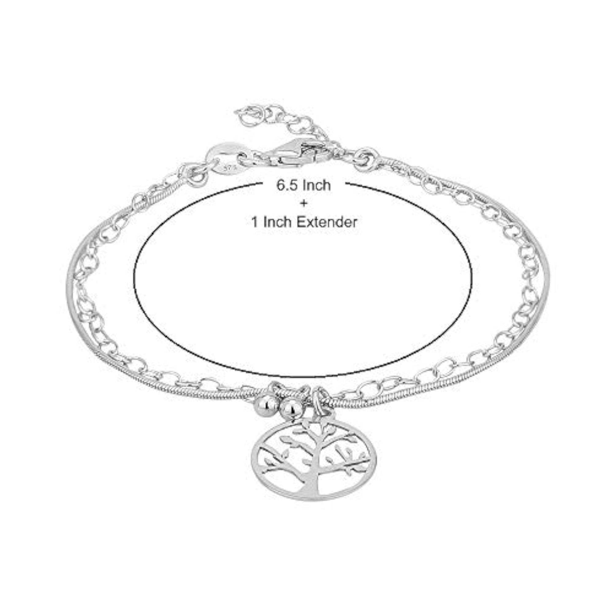 925 Sterling Silver Rhodium Plated Circular Charm Bracelet