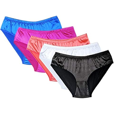 Divas World Sissy Soft Silky Satin Briefs Full Bum Panties Mens Hipster Lingerie Knickers Pack of 5 Assorted (Large) Cover