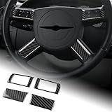 AIRSPEED for Chrysler 300 300C 2005 2006 2007 2008 2009 2010 Car Center Console Steering Wheel Decorative Cover Carbon Fiber Interior Trim, Black, with Button