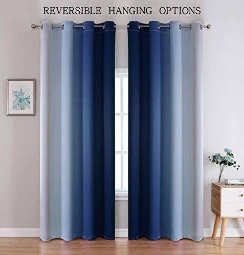 Image of G2000 Blackout Curtains & Drapes for Bedroom Living Room 95 Inches Long Navy Blue and Greyish White Room Darkening Window Treatments Ombre Thermal Insulated Light Blocking Grommet Backdrop 2 Panels