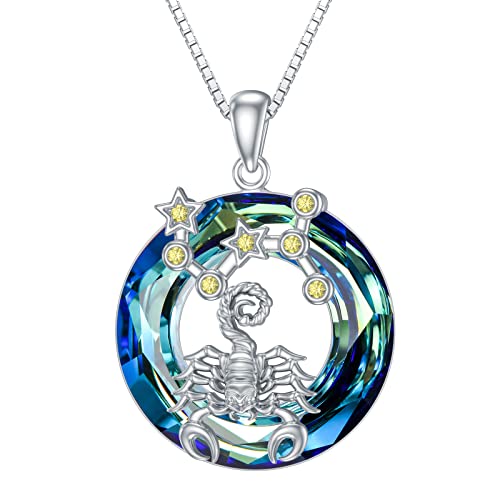 enjoylifecreative Collier avec 12 signes du zodiaque en argent sterling pour femme - Cristal bleu - Constellations - Pendentif horoscope, Argent sterling